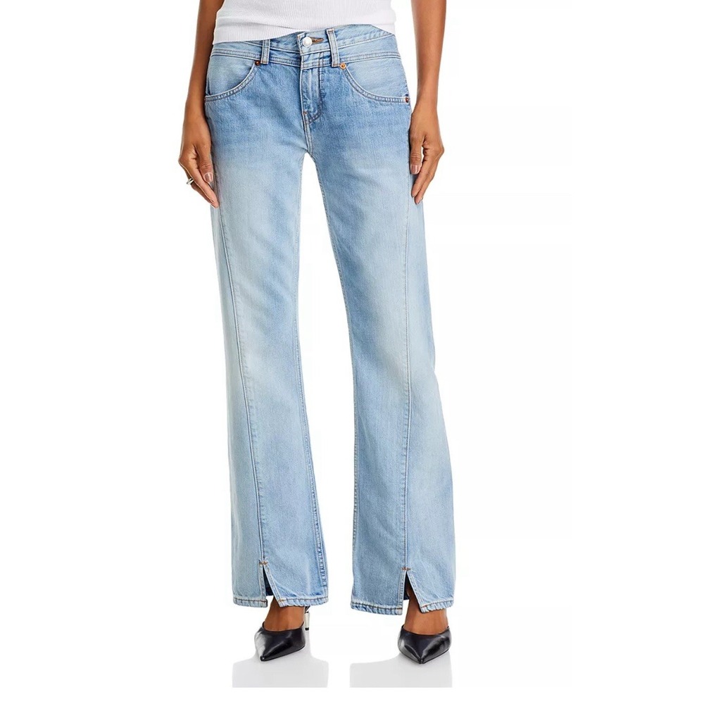 Re/Done 36x28 High Rise Kick Flare Jean Front Notched Hem Light Wash Marea Blue